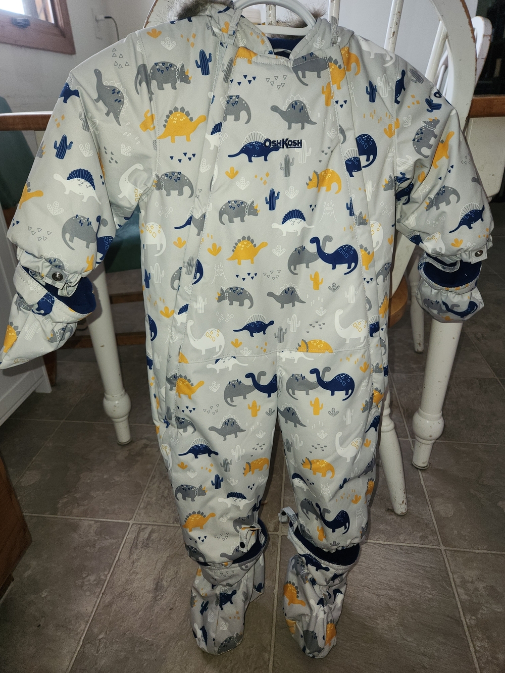 OshKosh B'gosh Gray, Navy & Yellow Dino Puffer Snowsuit